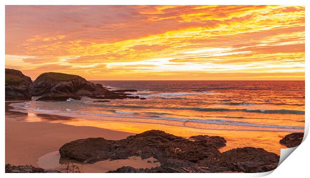 Golden sunset at Treyarnon Bay, North Cornwall  Print by Frank Farrell
