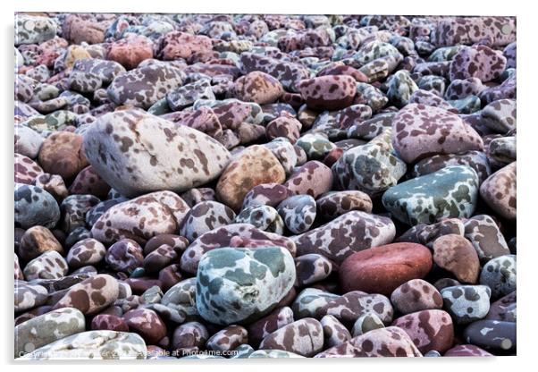 Pebbles on the seashore during a rain storm Acrylic by Joy Walker