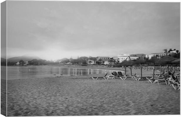 PUERTO POLLENSA BLACK & WHITE SUNSET Canvas Print by LG Wall Art