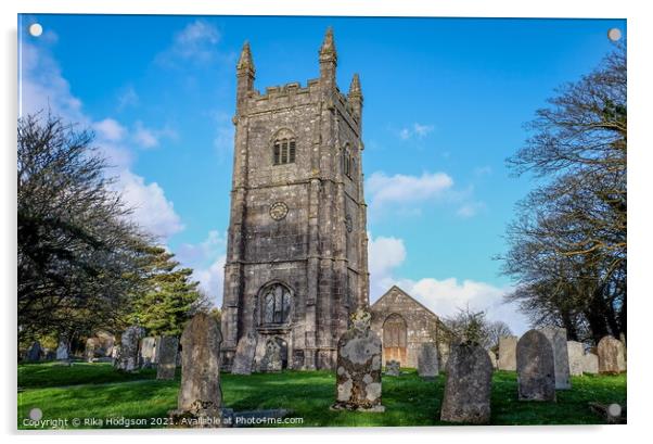 Parish church architecture Landscape, Stithians, Cornwall, England Acrylic by Rika Hodgson