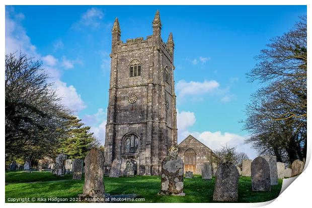 Parish church architecture Landscape, Stithians, Cornwall, England Print by Rika Hodgson