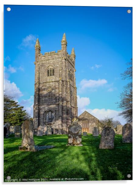 Parish Church Landscape, Stithians, Cornwall, England Acrylic by Rika Hodgson