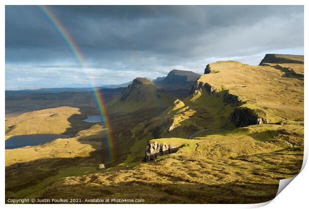 Rainbow over the Trotternish ridge, Isle of Skye Print by Justin Foulkes