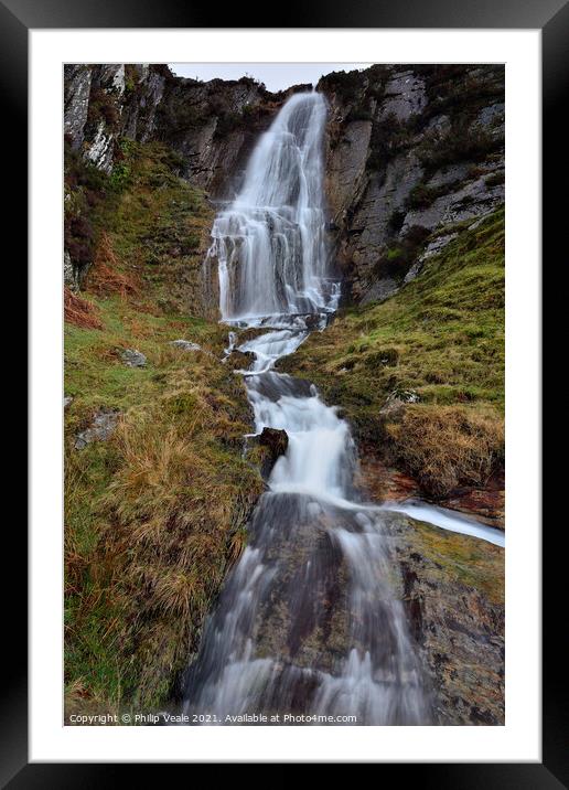 Esgair Cloddiad Transient Waterfall.  Framed Mounted Print by Philip Veale