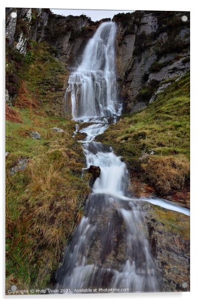Esgair Cloddiad Transient Waterfall.  Acrylic by Philip Veale