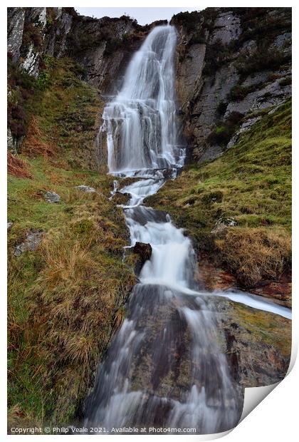 Esgair Cloddiad Transient Waterfall.  Print by Philip Veale