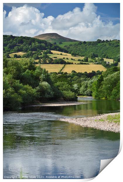 Sugar Loaf and River Usk Summer's Embrace. Print by Philip Veale