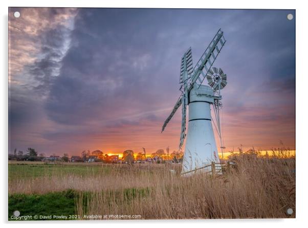 Sunrise Over Thurne Mill Norfolk Acrylic by David Powley