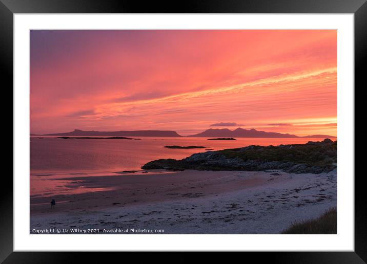 Sunset over the Small Isles from Camusdarach Beach Framed Mounted Print by Liz Withey