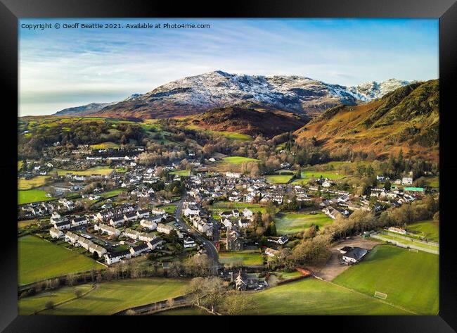 Coniston Village and The Old Man in the English La Framed Print by Geoff Beattie