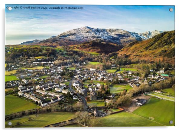 Coniston Village and The Old Man in the English La Acrylic by Geoff Beattie