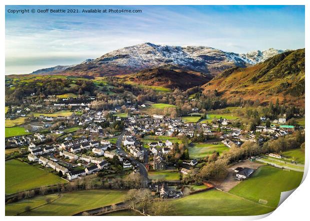 Coniston Village and The Old Man in the English La Print by Geoff Beattie