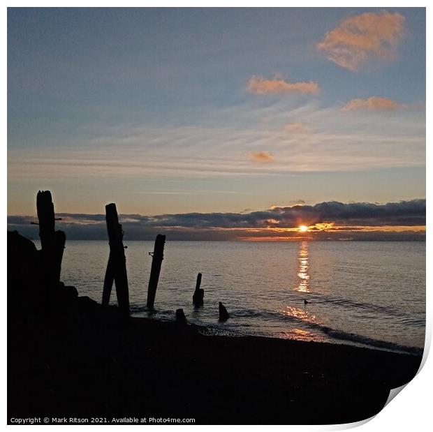 Groyne posts at Sunset Print by Mark Ritson