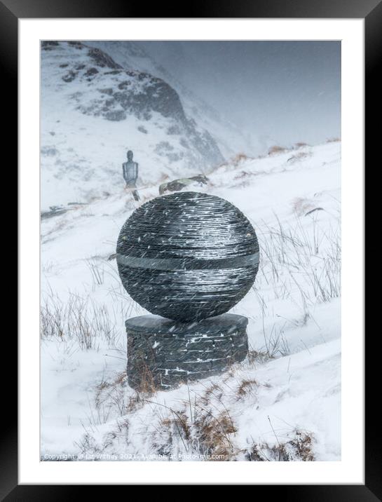 Slate Sculptures in the Snow, Honister Pass Framed Mounted Print by Liz Withey