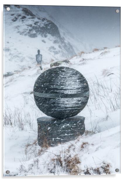 Slate Sculptures in the Snow, Honister Pass Acrylic by Liz Withey