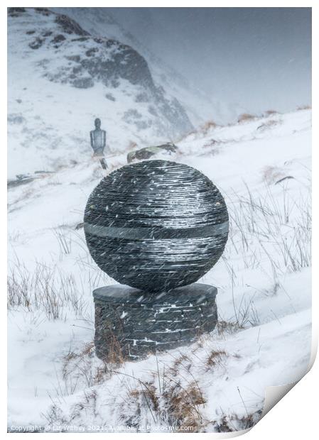 Slate Sculptures in the Snow, Honister Pass Print by Liz Withey