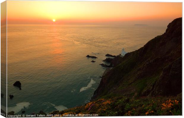 Hartland Point and Lundy Island at sunset, North Devon, England, UK Canvas Print by Geraint Tellem ARPS