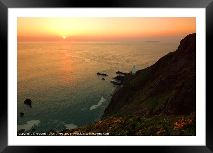 Hartland Point and Lundy Island at sunset, North Devon, England, UK Framed Mounted Print by Geraint Tellem ARPS