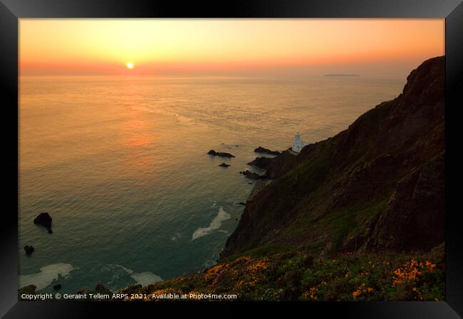 Hartland Point and Lundy Island at sunset, North Devon, England, UK Framed Print by Geraint Tellem ARPS