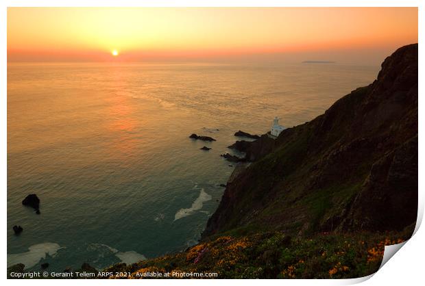 Hartland Point and Lundy Island at sunset, North Devon, England, UK Print by Geraint Tellem ARPS