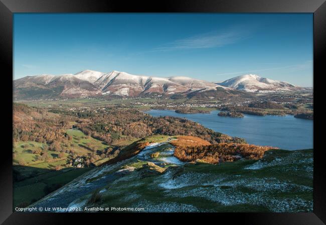 Derwent Water and Keswick from Cat Bells Framed Print by Liz Withey