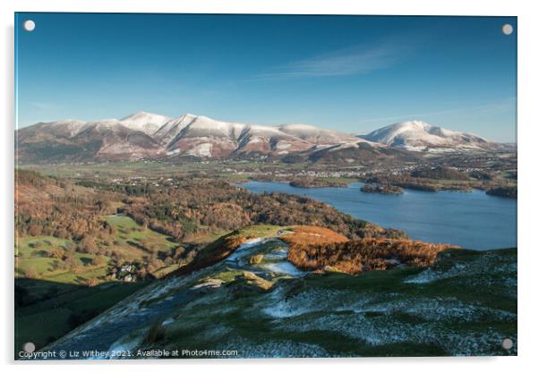 Derwent Water and Keswick from Cat Bells Acrylic by Liz Withey