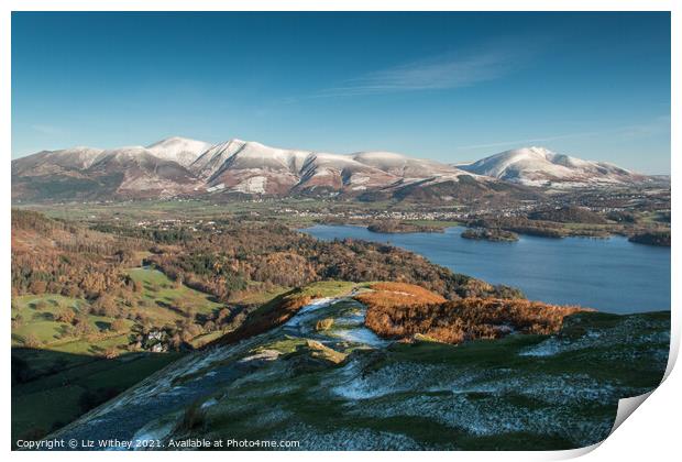 Derwent Water and Keswick from Cat Bells Print by Liz Withey
