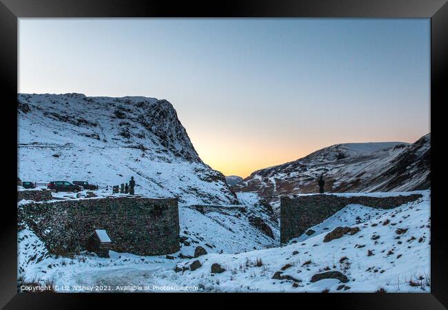 Snowy Sunset, Honister Pass Framed Print by Liz Withey