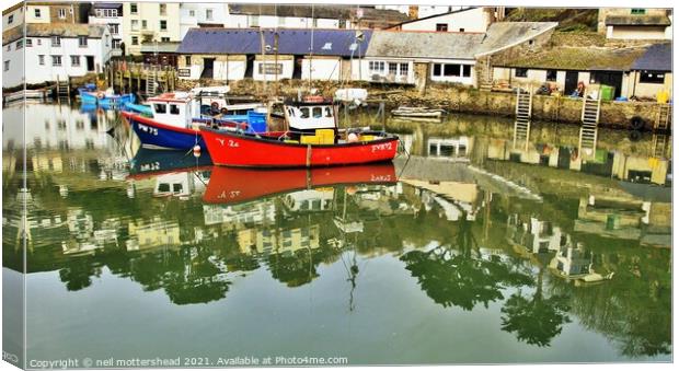 Polperro, Inner Harbour Reflections. Canvas Print by Neil Mottershead