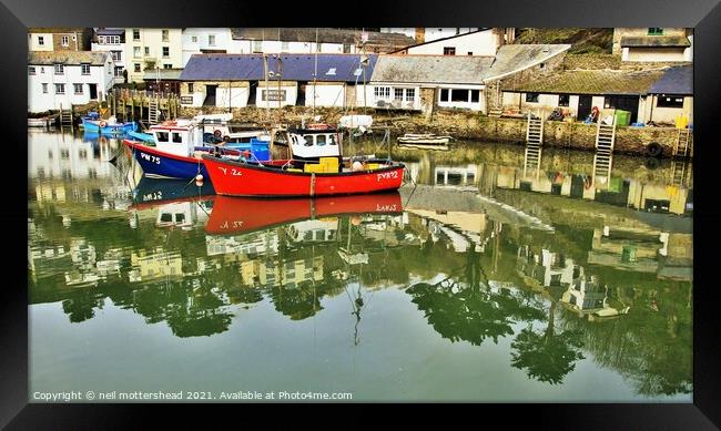 Polperro, Inner Harbour Reflections. Framed Print by Neil Mottershead
