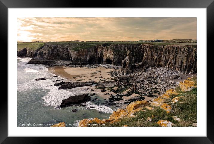 Serene Sunset over Secluded Welsh Beach Framed Mounted Print by Janet Carmichael