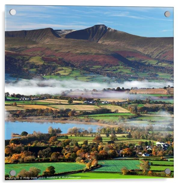 Pen y Fan and Cribyn Autumn's Embrace. Acrylic by Philip Veale