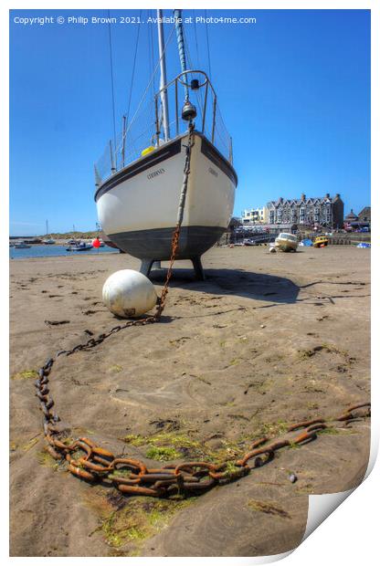 Boat on sandy beach at Barmouth Print by Philip Brown