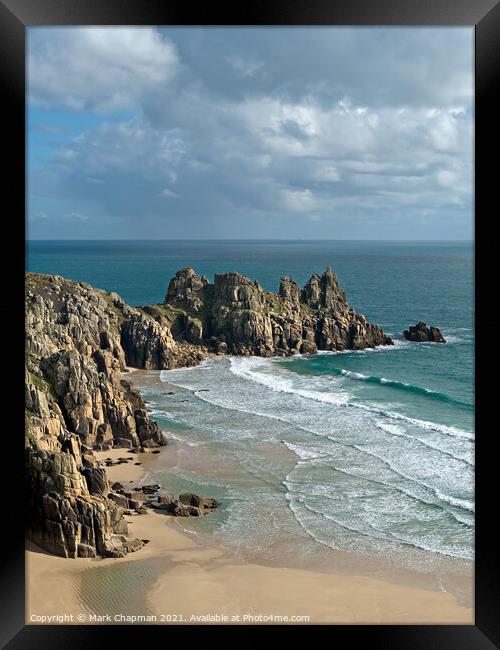 Pedn Vounder beach and Logan Rocks, Cornwall, Engl Framed Print by Photimageon UK