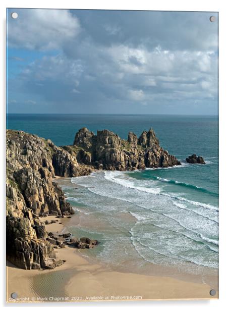 Pedn Vounder beach and Logan Rocks, Cornwall, Engl Acrylic by Photimageon UK