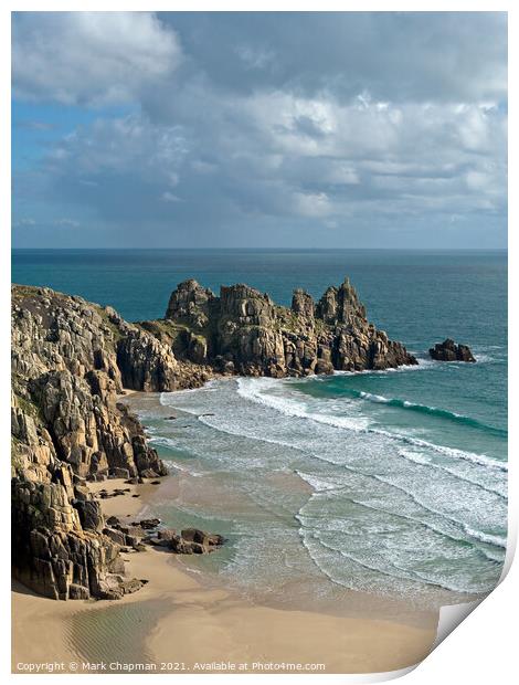 Pedn Vounder beach and Logan Rocks, Cornwall, Engl Print by Photimageon UK