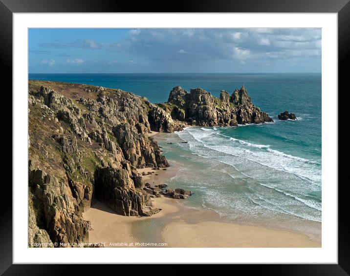Logan Rocks and Pedn Vounder beach, Cornwall, England, UK Framed Mounted Print by Photimageon UK