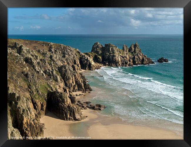 Logan Rocks and Pedn Vounder beach, Cornwall, England, UK Framed Print by Photimageon UK