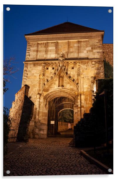 Sigismund Gate to Bratislava Castle at Night Acrylic by Artur Bogacki