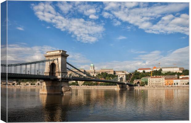 Chain Bridge on Danube River in Budapest Canvas Print by Artur Bogacki