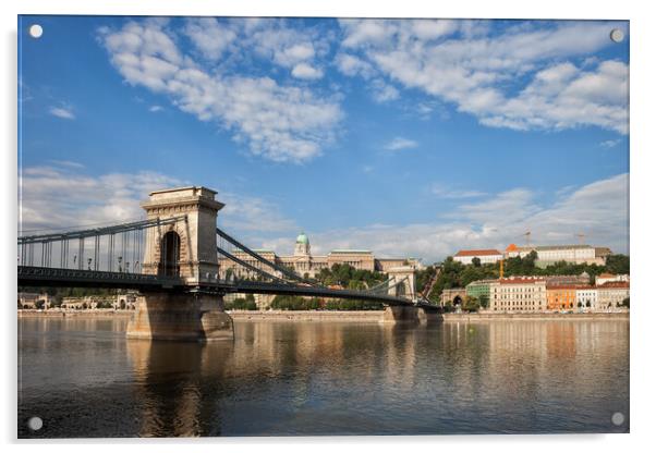 Chain Bridge on Danube River in Budapest Acrylic by Artur Bogacki