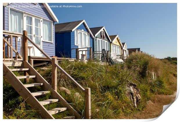 Beach huts at Hengistbury Head #2 Print by Derek Daniel