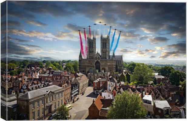 Red Arrows over Lincoln Canvas Print by J Biggadike