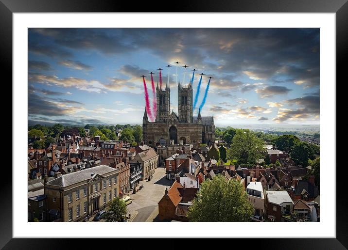 Red Arrows over Lincoln Framed Mounted Print by J Biggadike