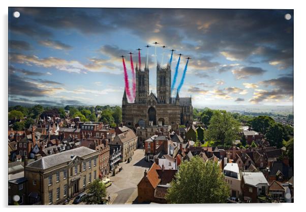Red Arrows over Lincoln Acrylic by J Biggadike