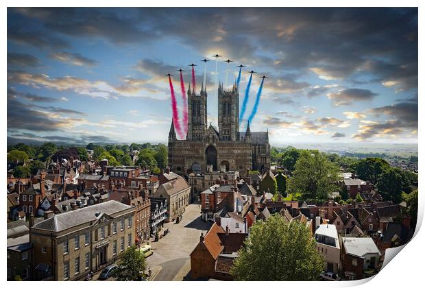 Red Arrows over Lincoln Print by J Biggadike