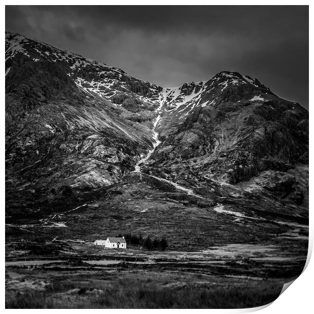 Remote white cottage in Glencoe Print by chris smith