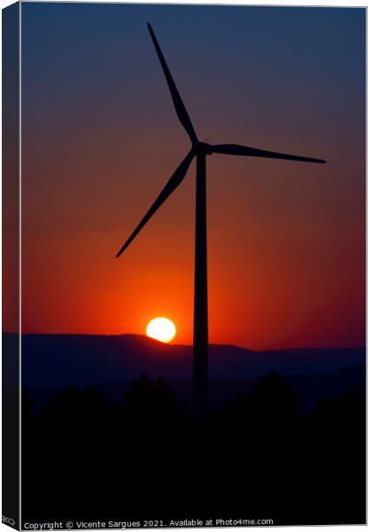 Windmill in front of the evening sun Canvas Print by Vicente Sargues