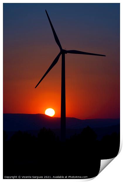 Windmill in front of the evening sun Print by Vicente Sargues