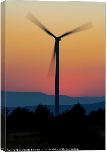 One windmill in motion at sunset Canvas Print by Vicente Sargues